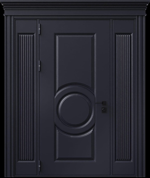Входная термодверь с металлофиленкой, вставками по бокам, карнизом и порошковым напылением RAL 7016 (тип №1)